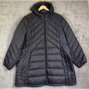 London Fog Coat Womens 2XL Black Down Nylon Zip Puffer Hood Lightweight Packable